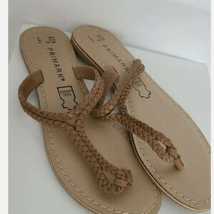 Primark Women's Braided Leather Flip Flops Sandals Brown Tan Size 7 NWOT